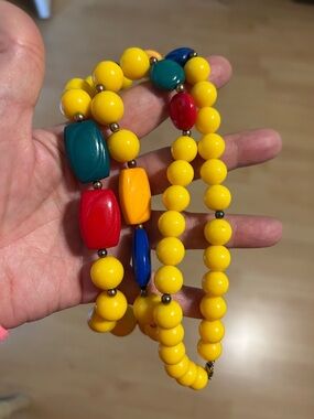 ❌LAST CHANCE❌ Vintage Bright Yellow Beaded Necklace w/ Multi-Color Accent Beads